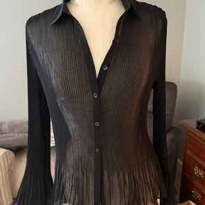Chico's Black Pleated Button Down Shirt